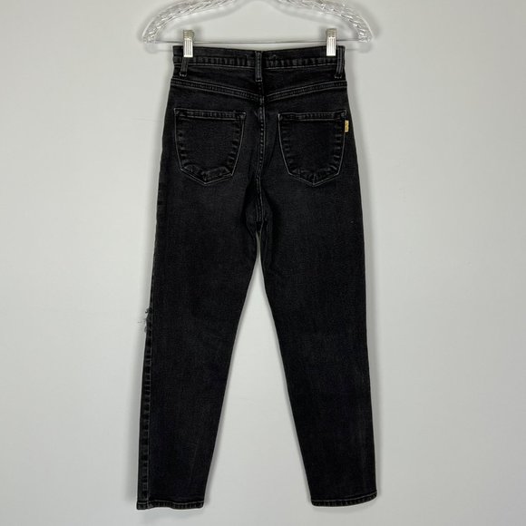 Vibrant MIU Womens Busted Mom Jeans Black Distressed Ripped Cropped size 25 - Picture 8 of 14